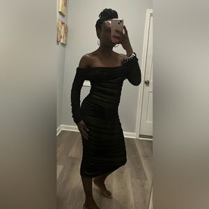 Black ruched top bodycon dress